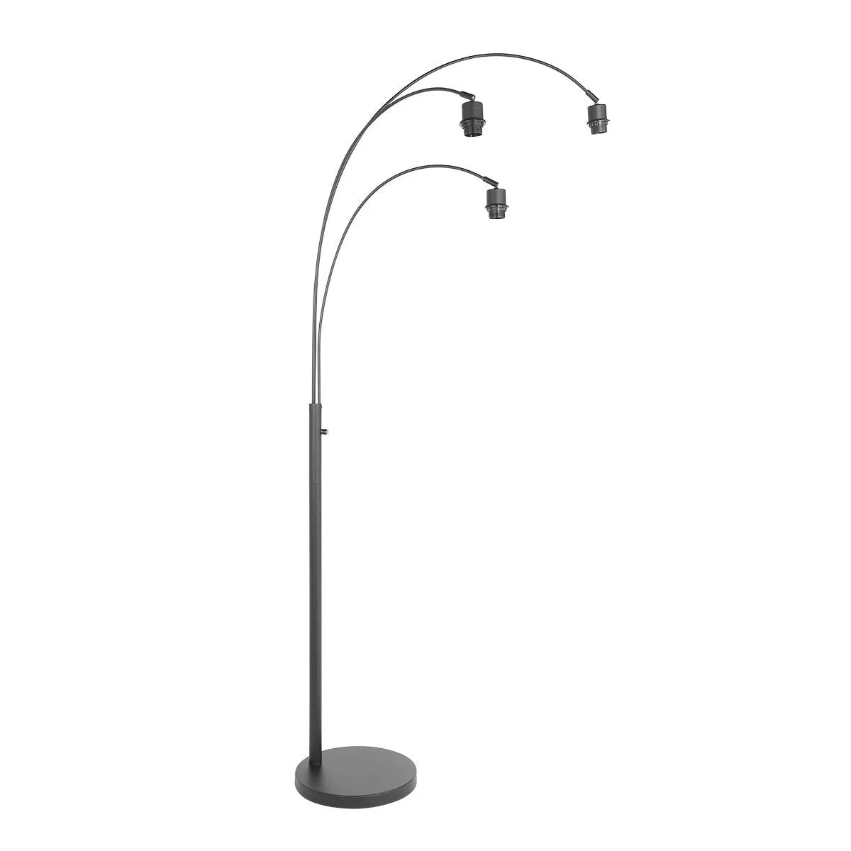 Lampadaire en métal noir à 3 bras courbés avec abat-jour en cannage naturel