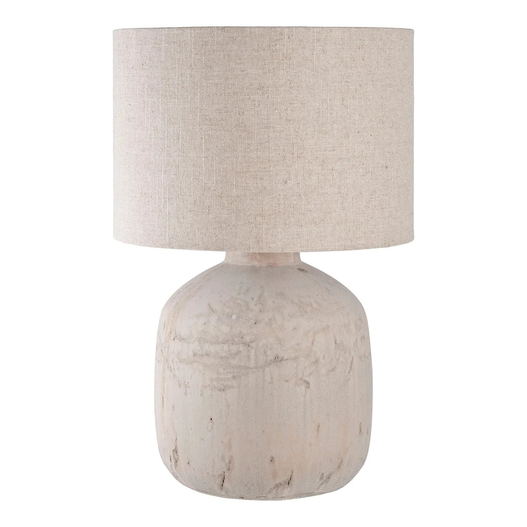 Lampe à poser céramique texturée blanche rustique avec abat-jour lin écru H46 cm