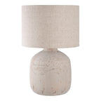 Lampe à poser céramique texturée blanche rustique avec abat-jour lin écru H46 cm