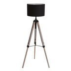 Lampadaire sur pied trépied en bois avec abat-jour en tissu noir H165 cm