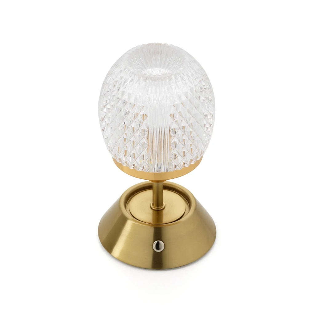 Lampe de table en laiton avec globe en verre facetté transparent