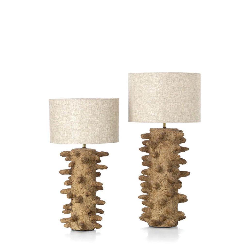 Lampe de table organique en céramique texturée marron avec abat-jour beige, H41 cm