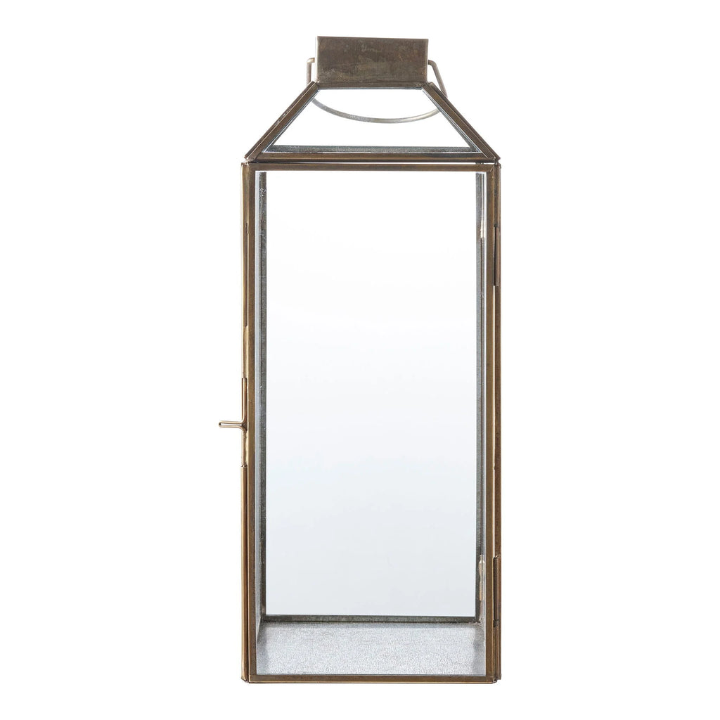 Lanterne en métal doré vieilli avec verre transparent, H35 cm