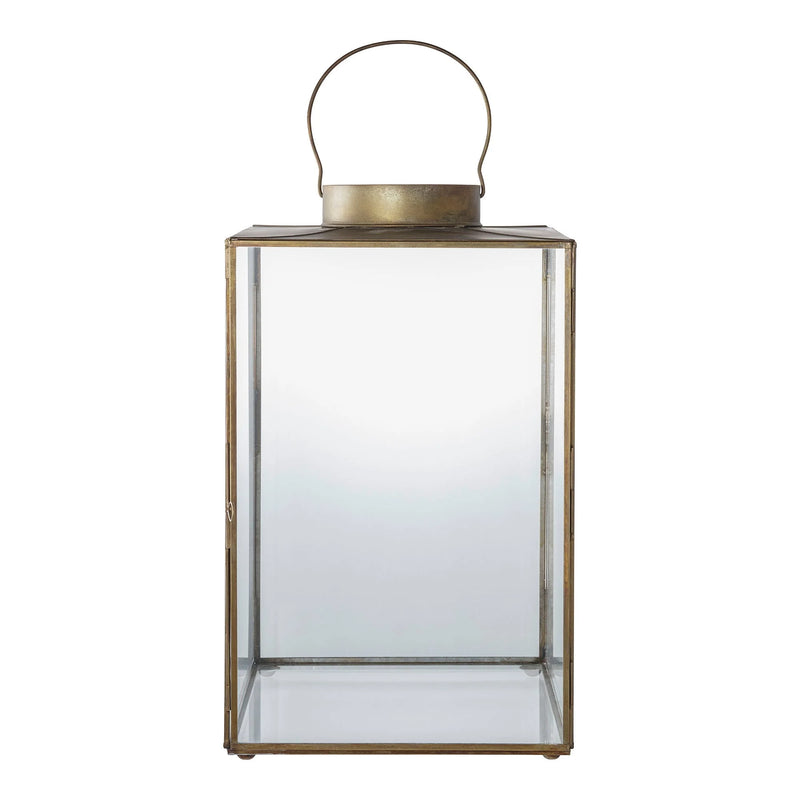 Lanterne en métal laiton vieilli et verre transparent avec anse – H42 cm