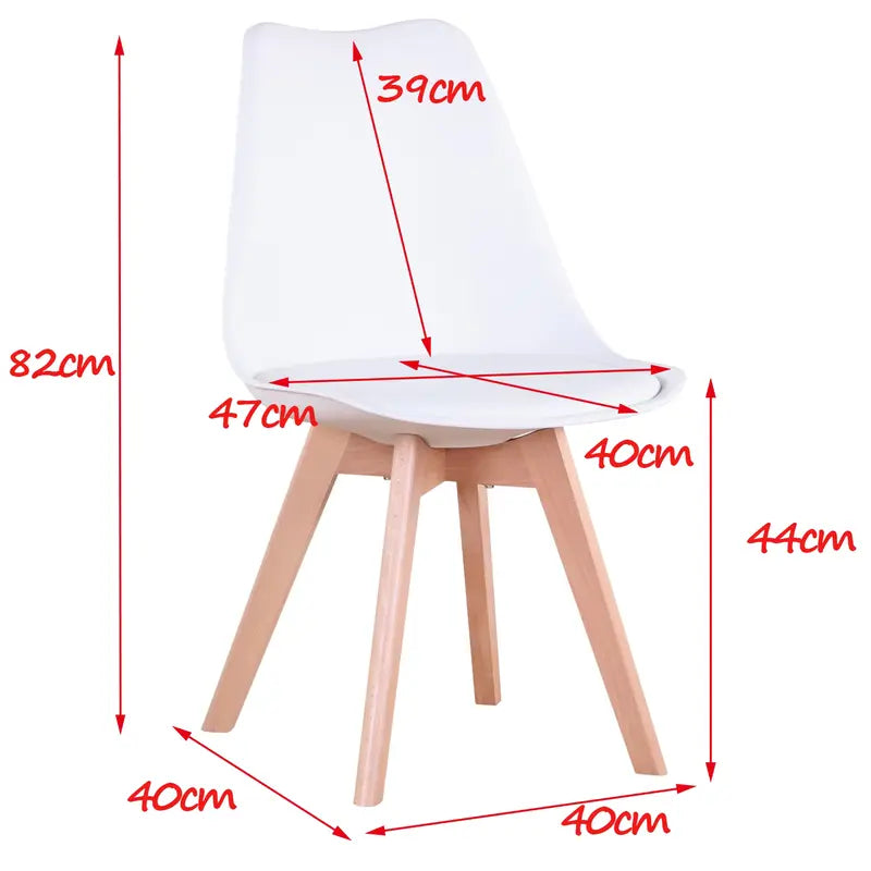 Dimensions du lot de 4 chaises scandinaves avec mesures indiquées