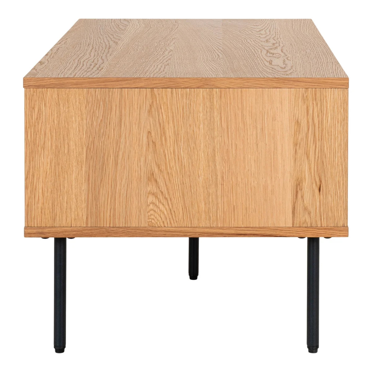 Table basse en bois clair de chêne avec pieds en métal noir