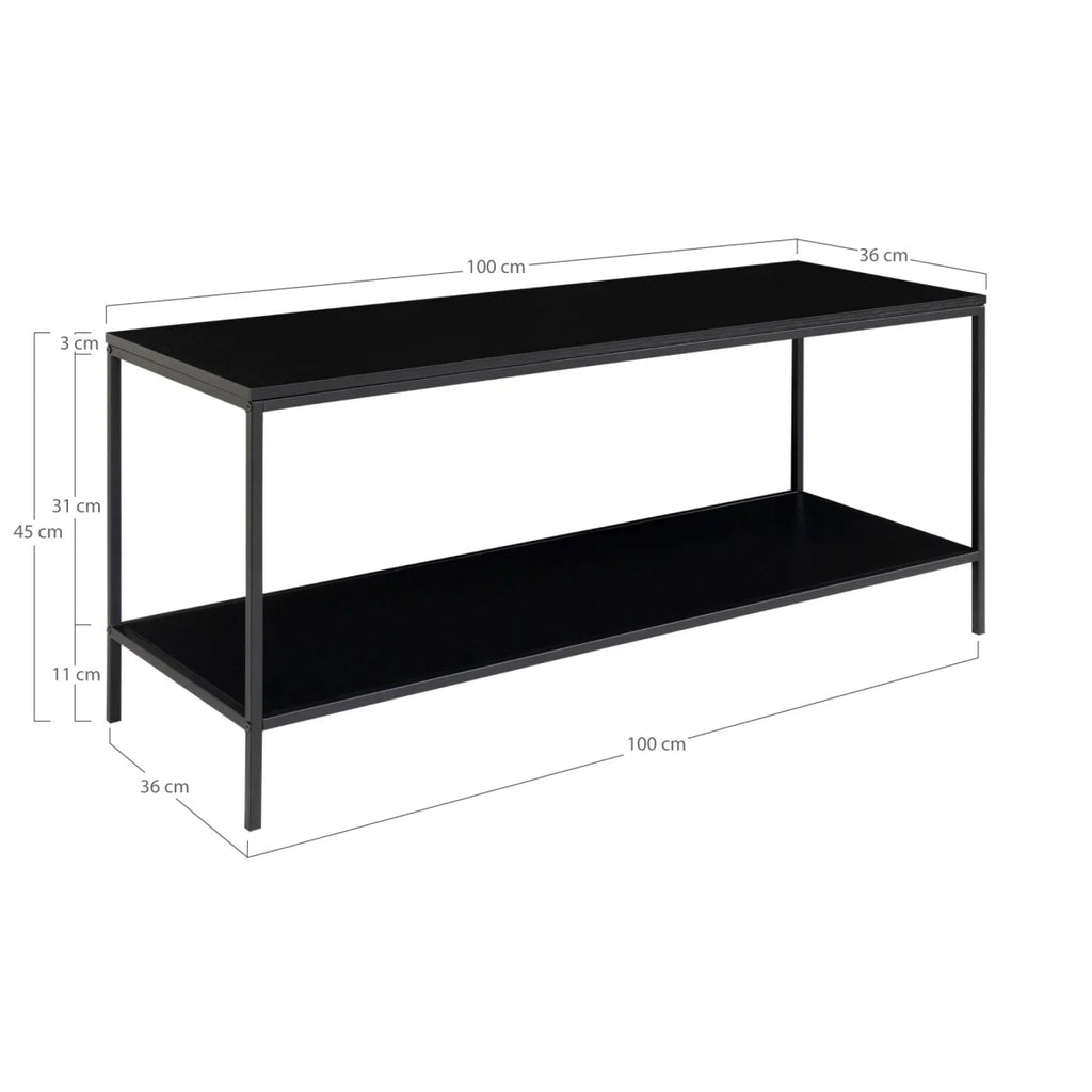 Meuble TV noir en métal à deux étages, 100x36 cm