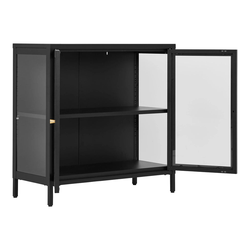 Vitrine en métal noir et verre avec poignées dorées 80x35 cm