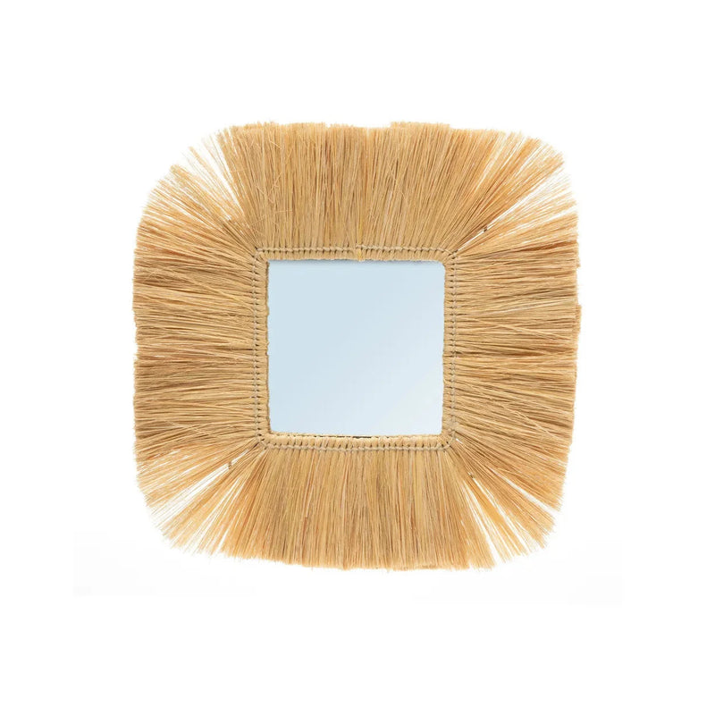 Miroir mural carré en fibres naturelles finition paille – 48x48 cm