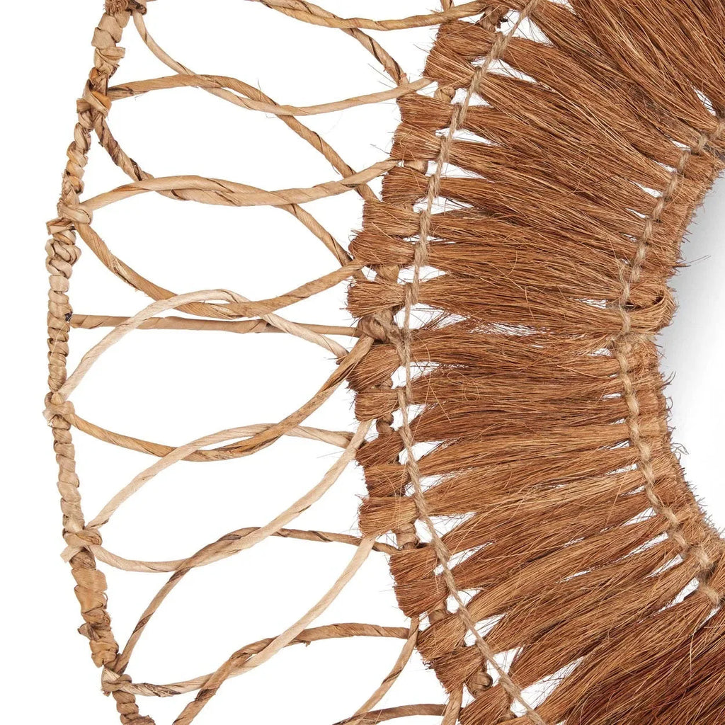 Miroir mural rond en rotin tressé naturel ajouré – Ø80 cm