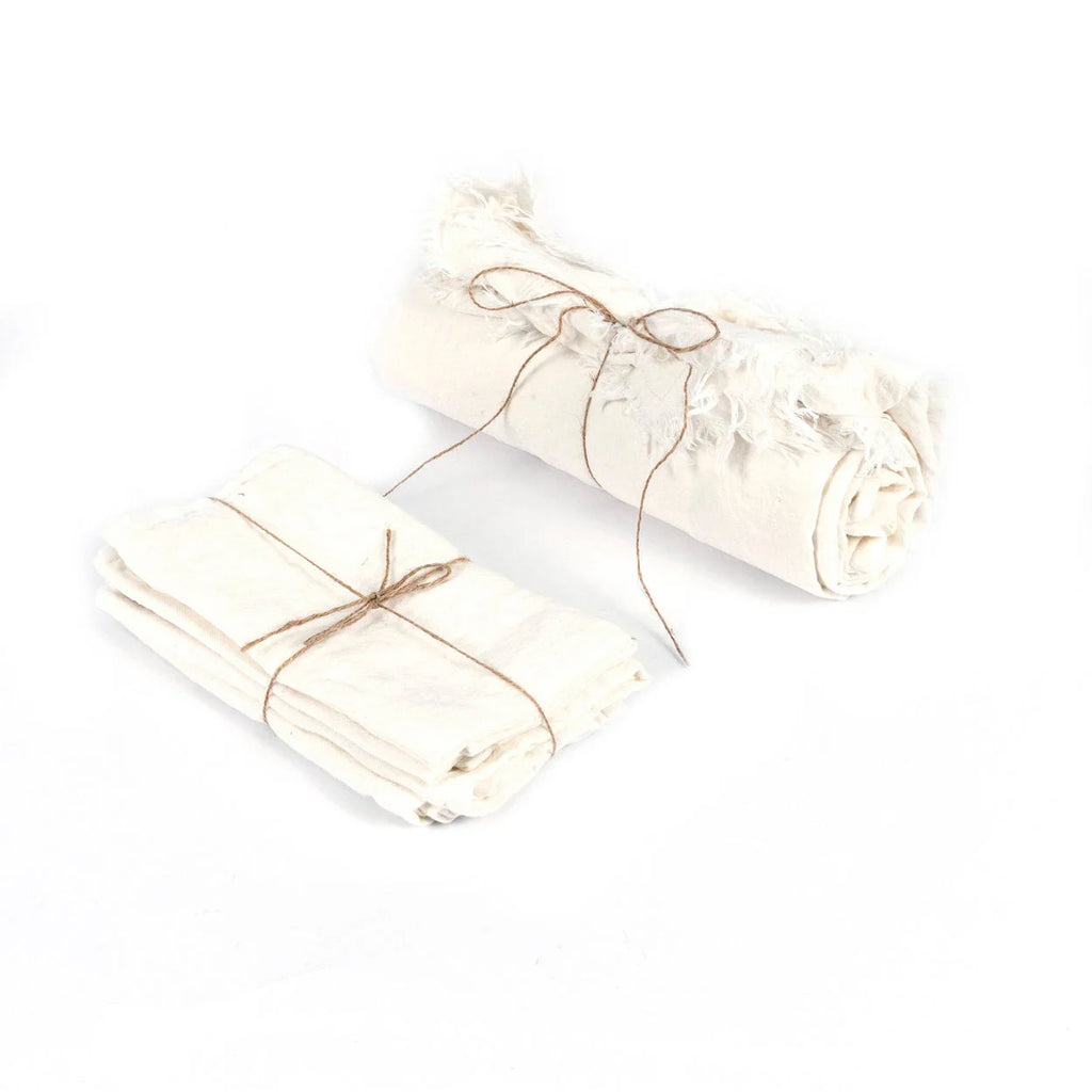 Nappe en lin blanc 150x250 cm pour table à manger avec deux bundles de tissu off-white