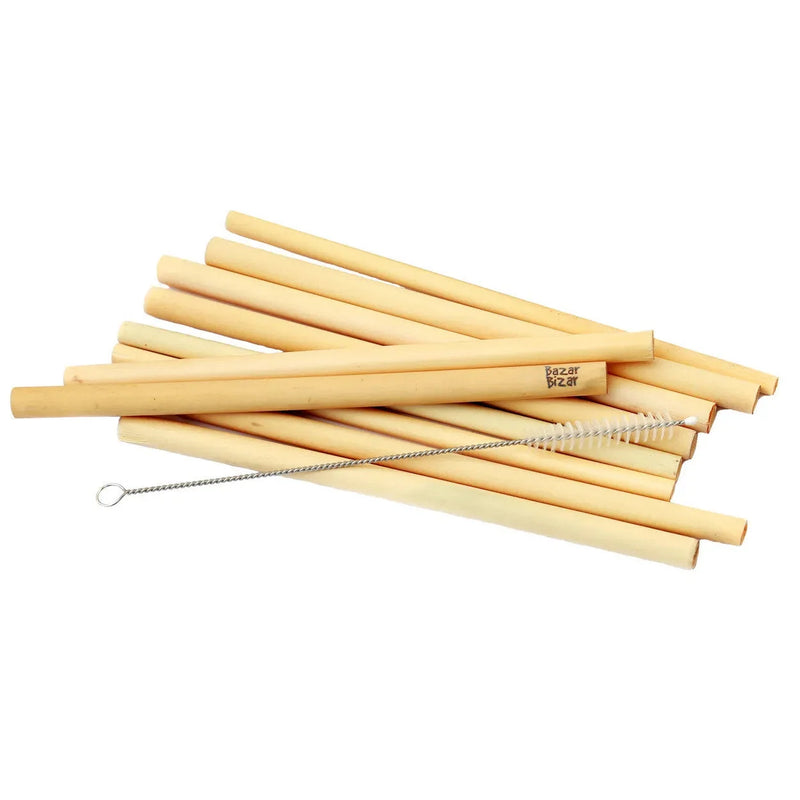 Pailles réutilisables en bambou naturel avec brosse de nettoyage – Lot de 10