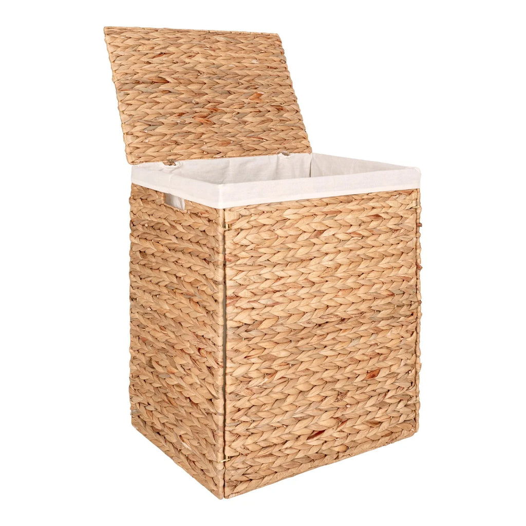 Panier à linge rectangulaire en jacinthe d’eau naturel avec couvercle 43x32 cm