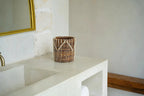 Panier en coton & feuilles de bananier avec macramé blanc naturel