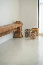 Panier cylindrique en macramé coton blanc et feuilles de bananier motif zigzag