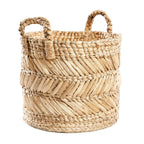 Panier de rangement cylindrique en feuilles de bananier tressées naturel – H34 cm