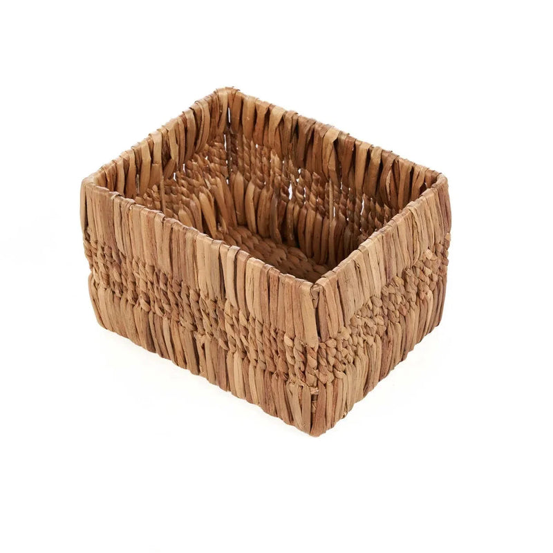 Panier de rangement rectangulaire en feuilles de bananier tressées naturel