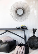 Panier de rangement rond en rotin noir avec poignées – Ø60 cm