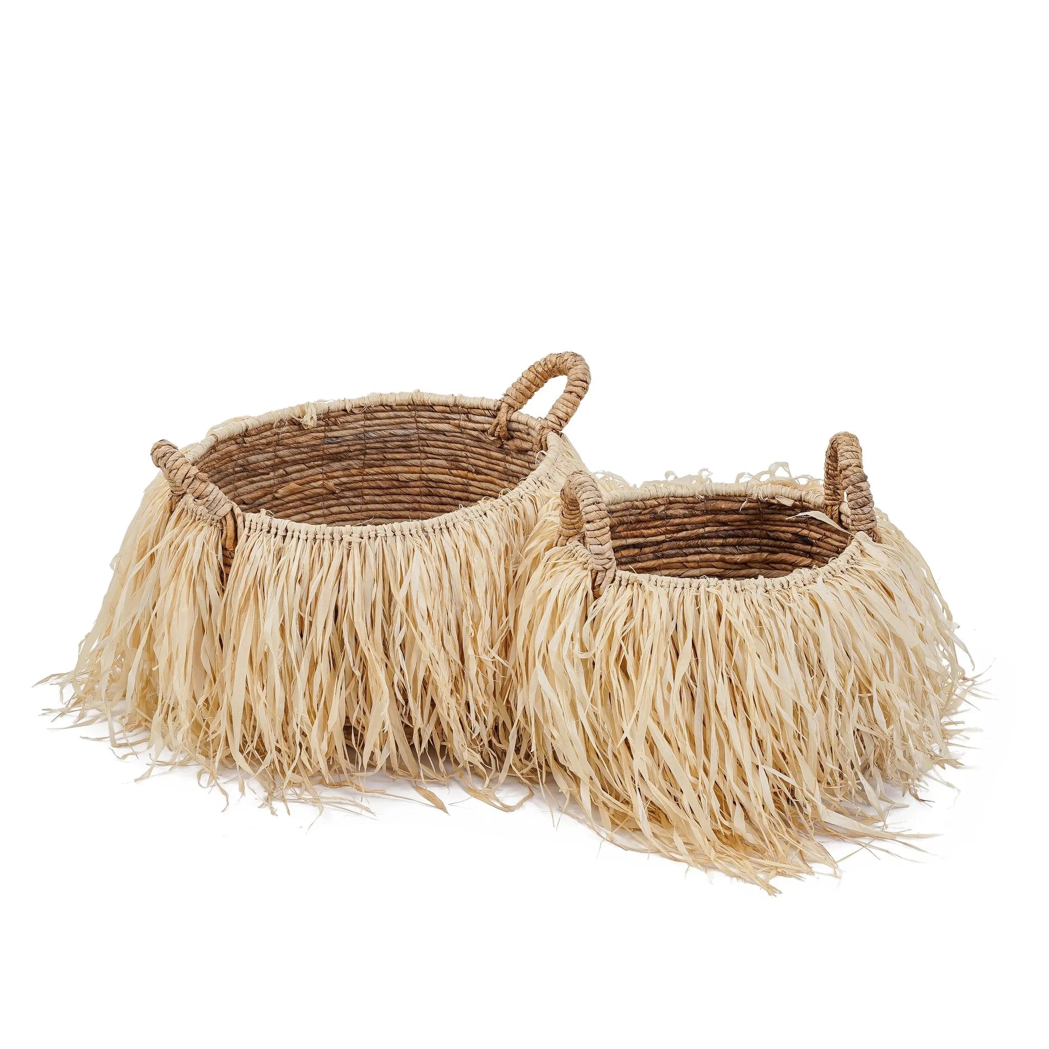 Panier en raphia naturel 43x43 cm avec déco feuillage