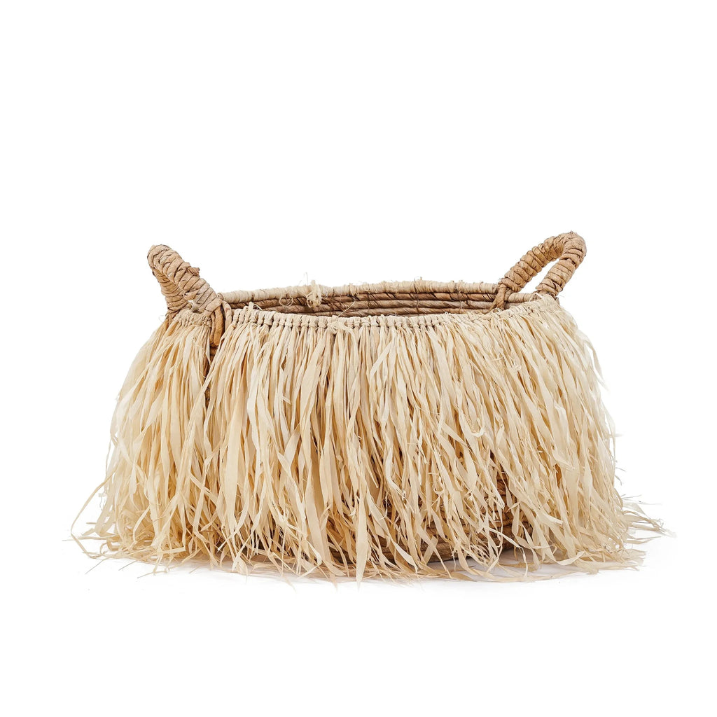 Panier en raphia naturel 43x43 cm avec déco feuillage