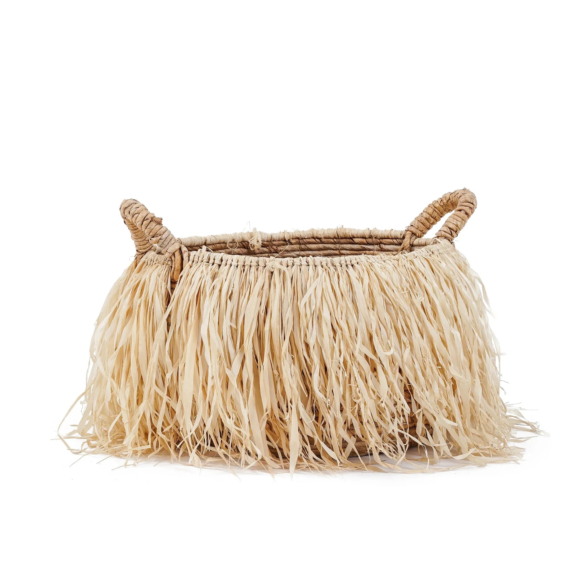 Panier en raphia naturel 43x43 cm avec déco feuillage