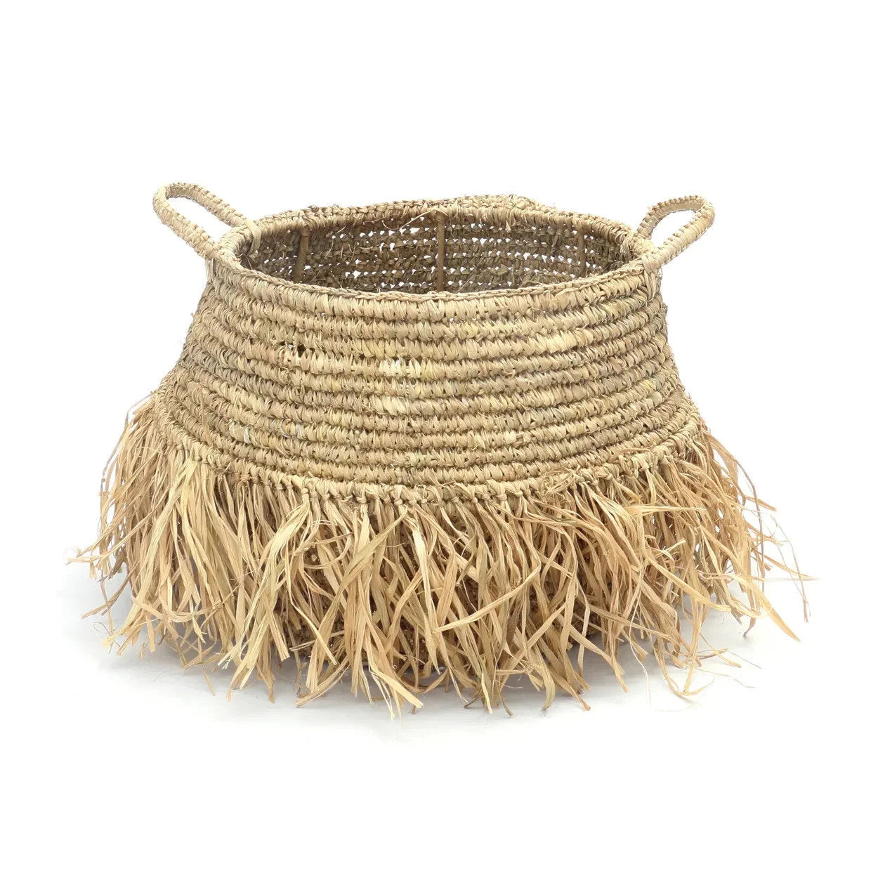 Panier en raphia naturel avec franges – 30 x 36 cm