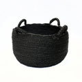 Panier rond en jonc de mer noir à anses souples – Ø52 cm