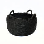 Panier rond en jonc de mer noir à anses souples – Ø52 cm