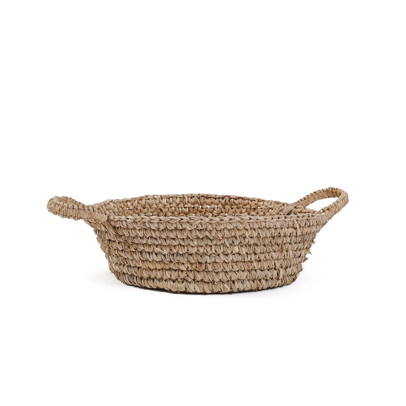 Panier rond en raphia naturel avec anses intégrées