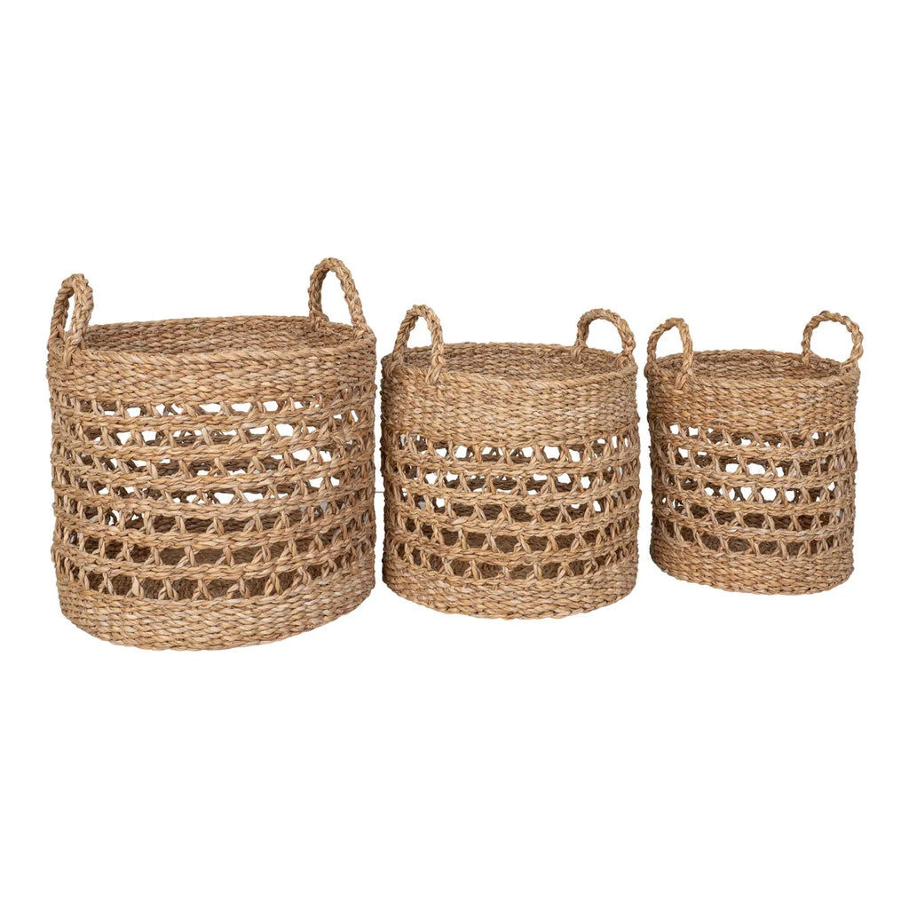 Set de 3 paniers de rangement en jonc de mer naturel avec poignées