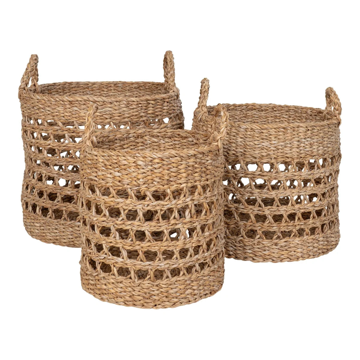 Set de 3 paniers de rangement en jonc de mer naturel avec poignées