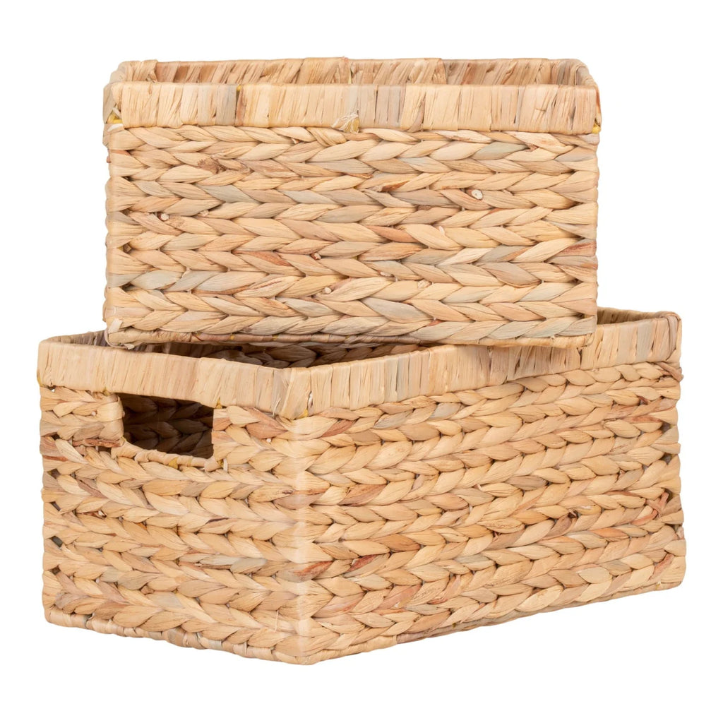 Set de 2 paniers rectangulaires en jacinthe d’eau naturelle avec poignées