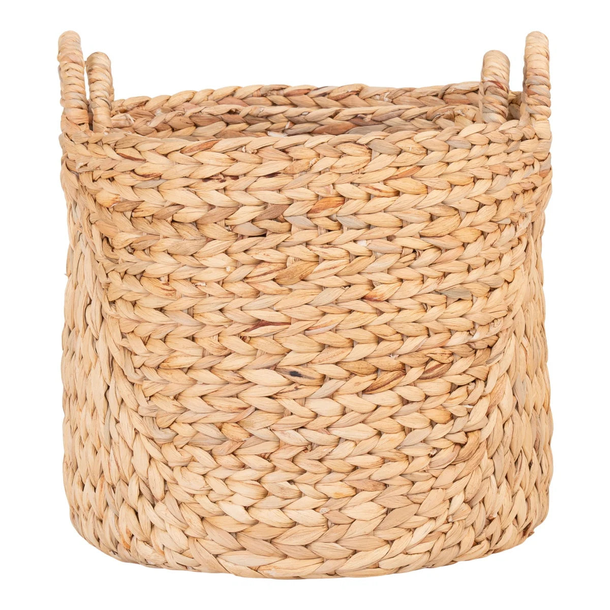 Panier rond en jacinthe d’eau naturelle à anses anneaux, set de 2