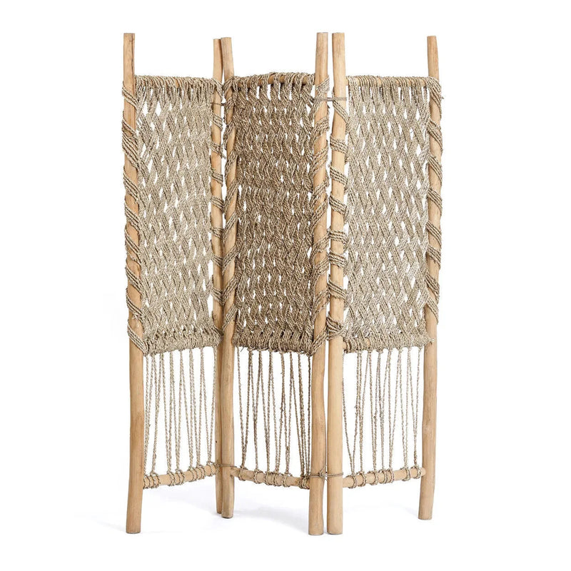 Paravent en teck et herbier de mer 170 cm naturel