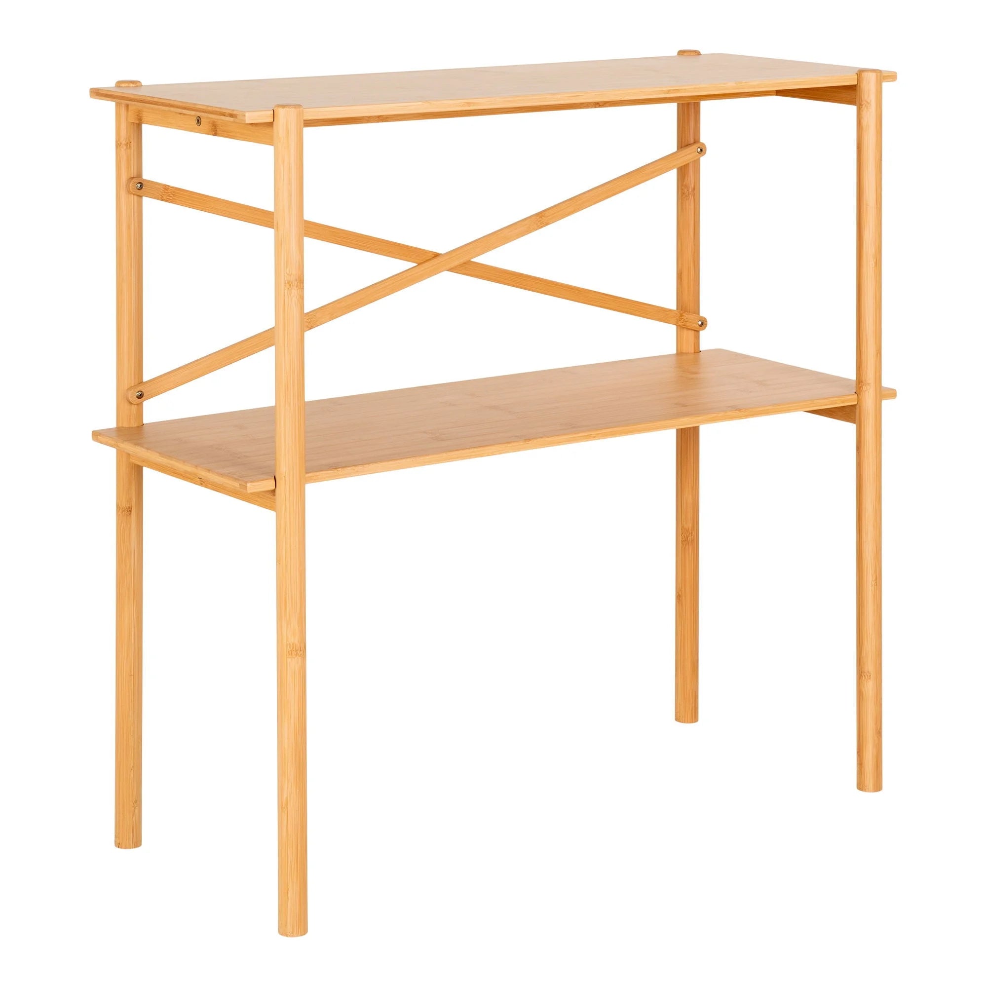 Étagère en bambou naturel à deux niveaux avec structure croisée 83x32 cm