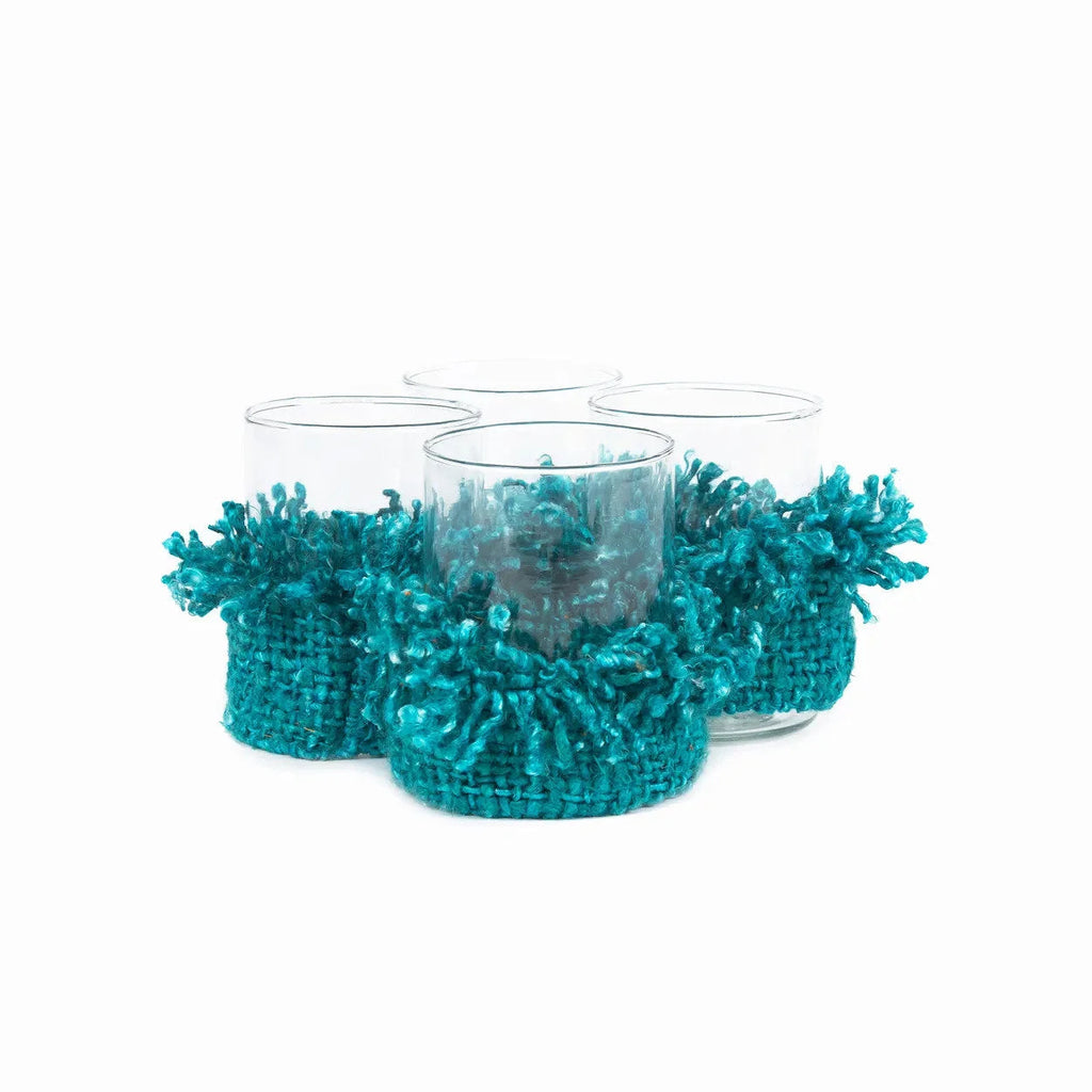 Photophore en coton tricoté – Aqua tressé – H11 cm