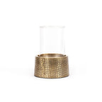 Photophore en laiton doré motif croco avec verre cylindrique – H24 cm
