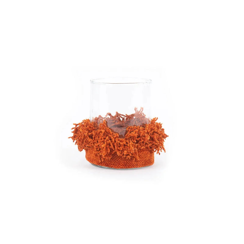 Photophore en velours cylindrique – Rouille à franges – H11 cm