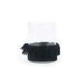 Photophore en velours noir – Franges décoratives – H13cm