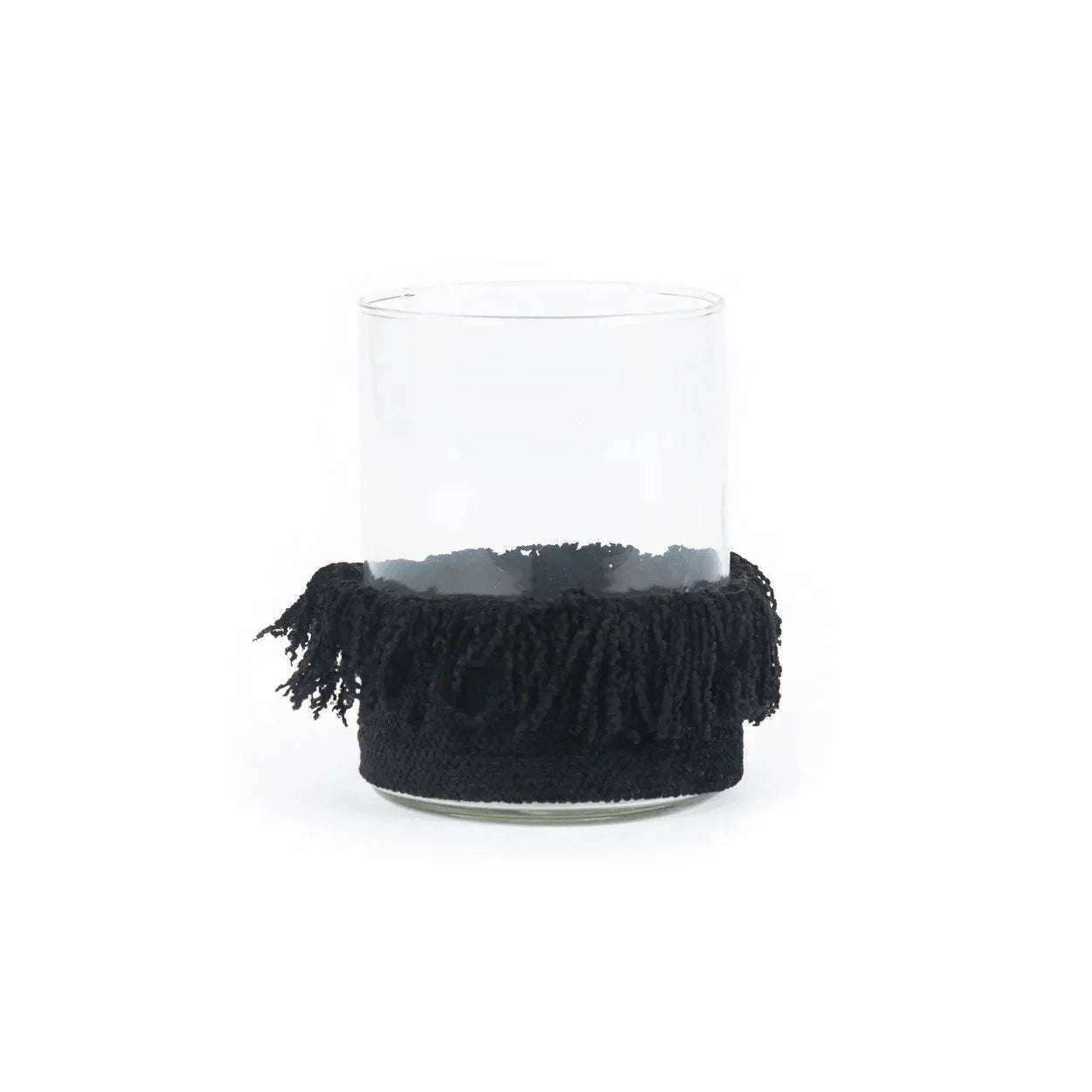 Photophore en velours noir – Franges décoratives – H13cm