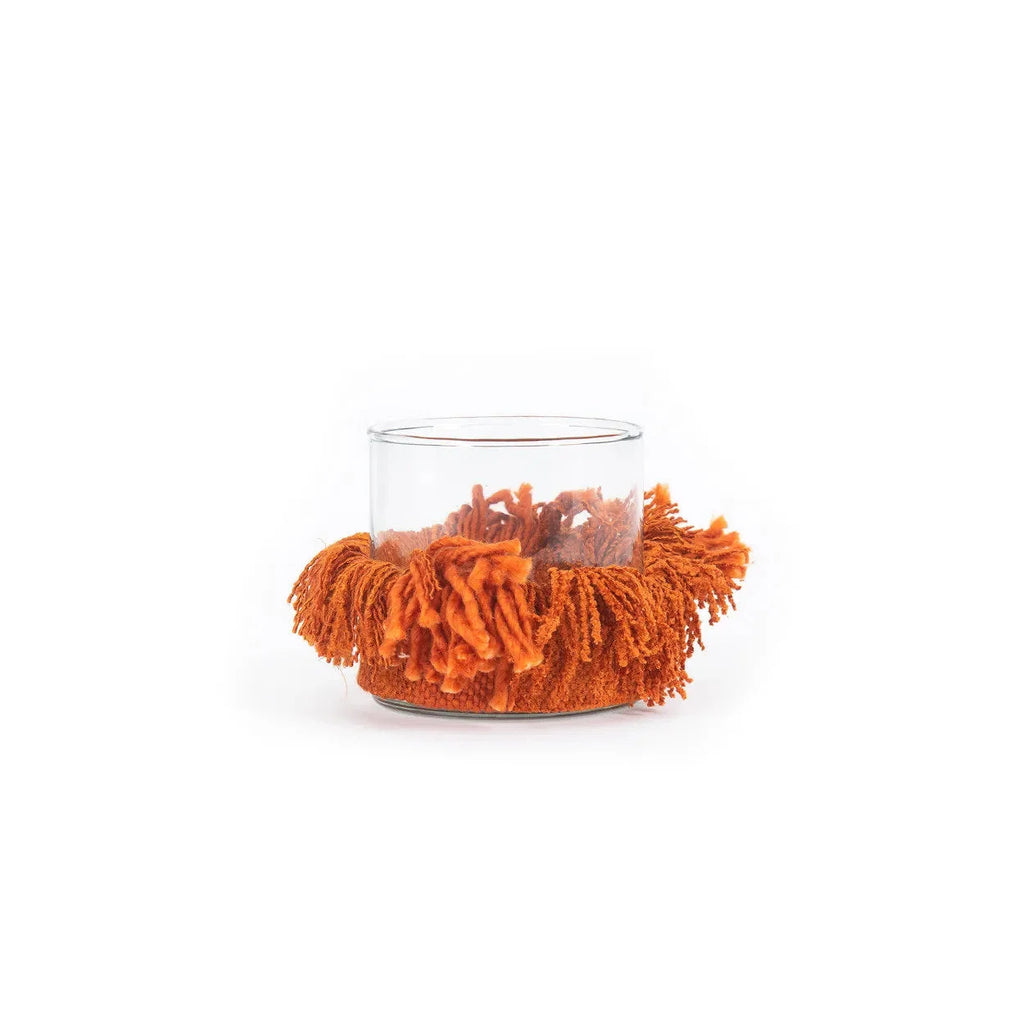 Photophore en verre frangé orange rouille velours