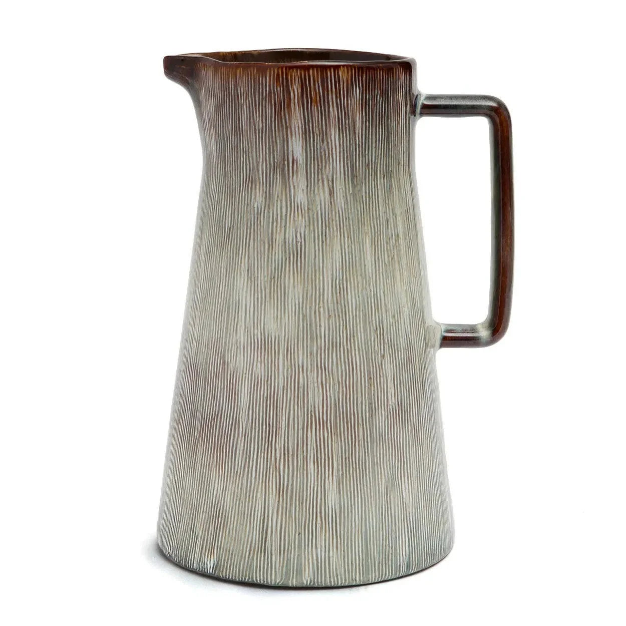 Pichet en céramique texturée gris brun avec anse et bordure, lot de deux