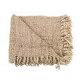Plaid en coton beige tissé avec franges pour lit ou canapé 130x170 cm