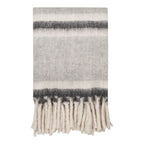 Écharpe rayée gris et blanc texturée douce avec franges duveteuses