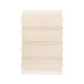 Tapis en laine écrue avec franges horizontales et motifs en relief 130x170 cm