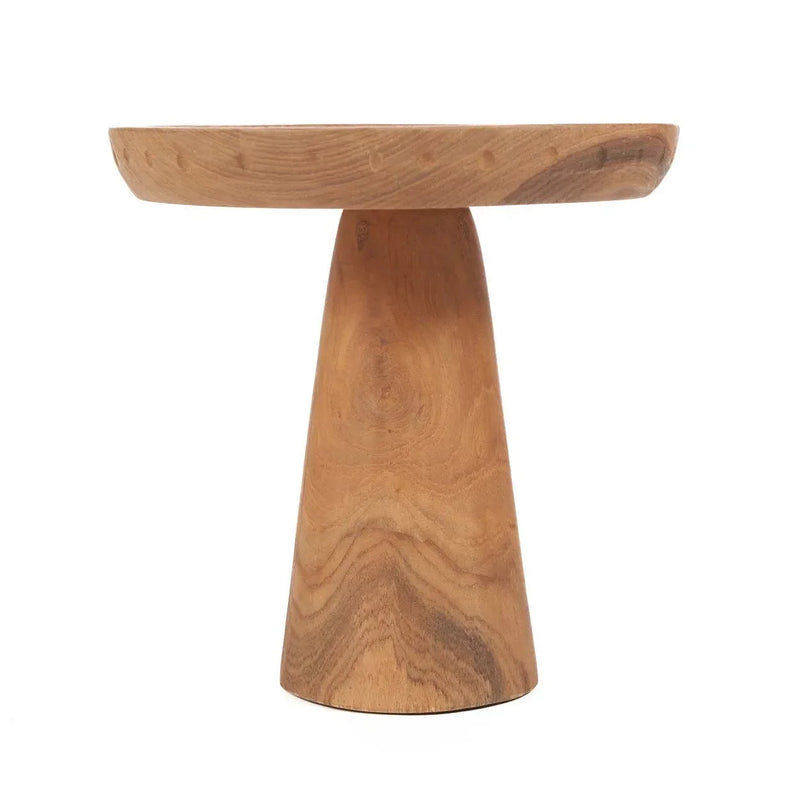 Plat à gâteau en bois de teck forme champignon naturel – Ø25 cm
