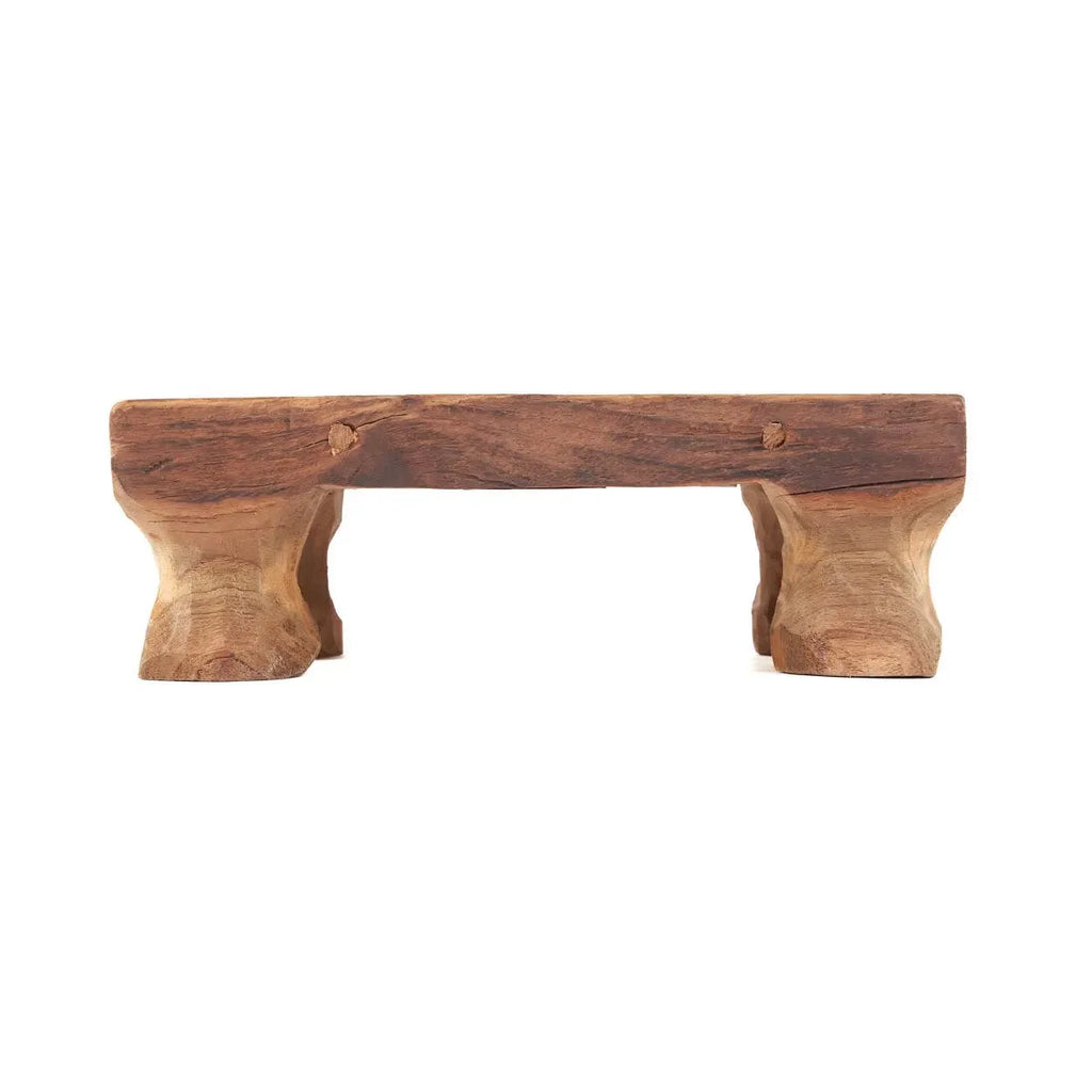 Plateau en bois de teck massif sculpté main, finition naturelle