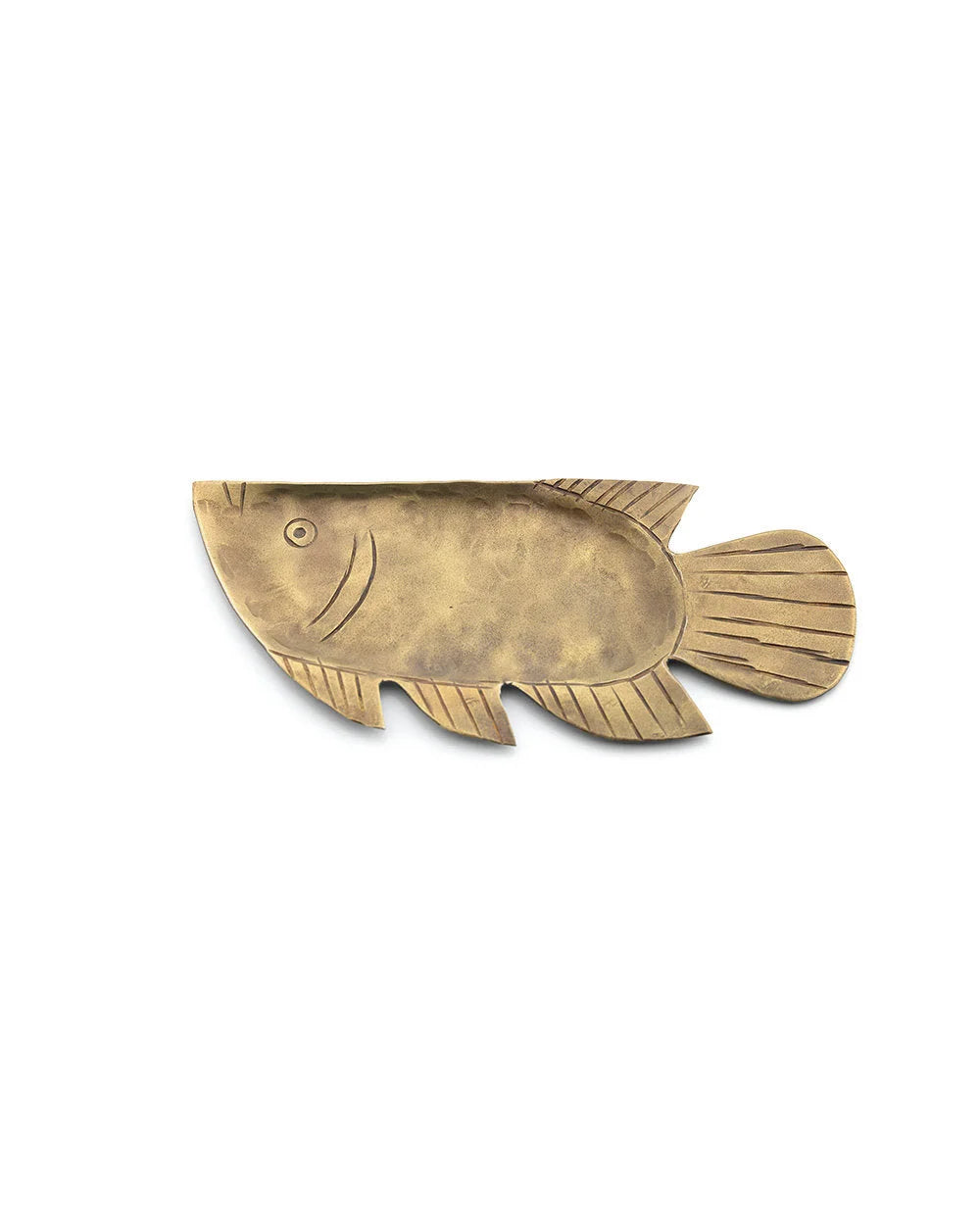Plateau décoratif poisson en laiton doré martelé, décoration élégante et raffinée
