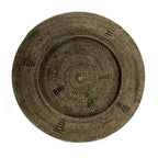 Plateau mural rond en rotin tressé brun avec motifs ethniques, diamètre 80 cm