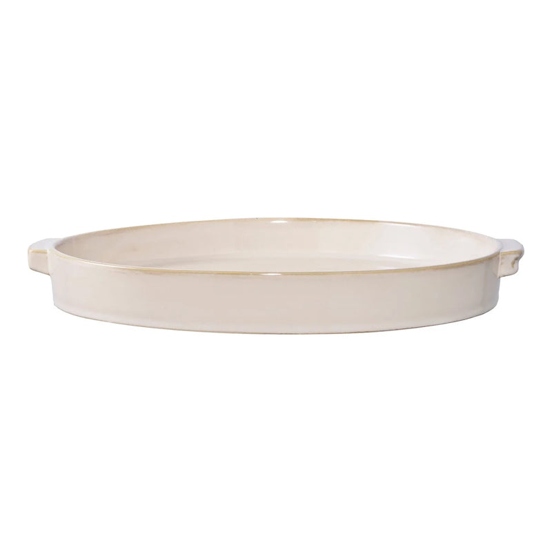 Plateau rond en céramique émaillée ivoire avec poignées discrètes – Ø37 cm